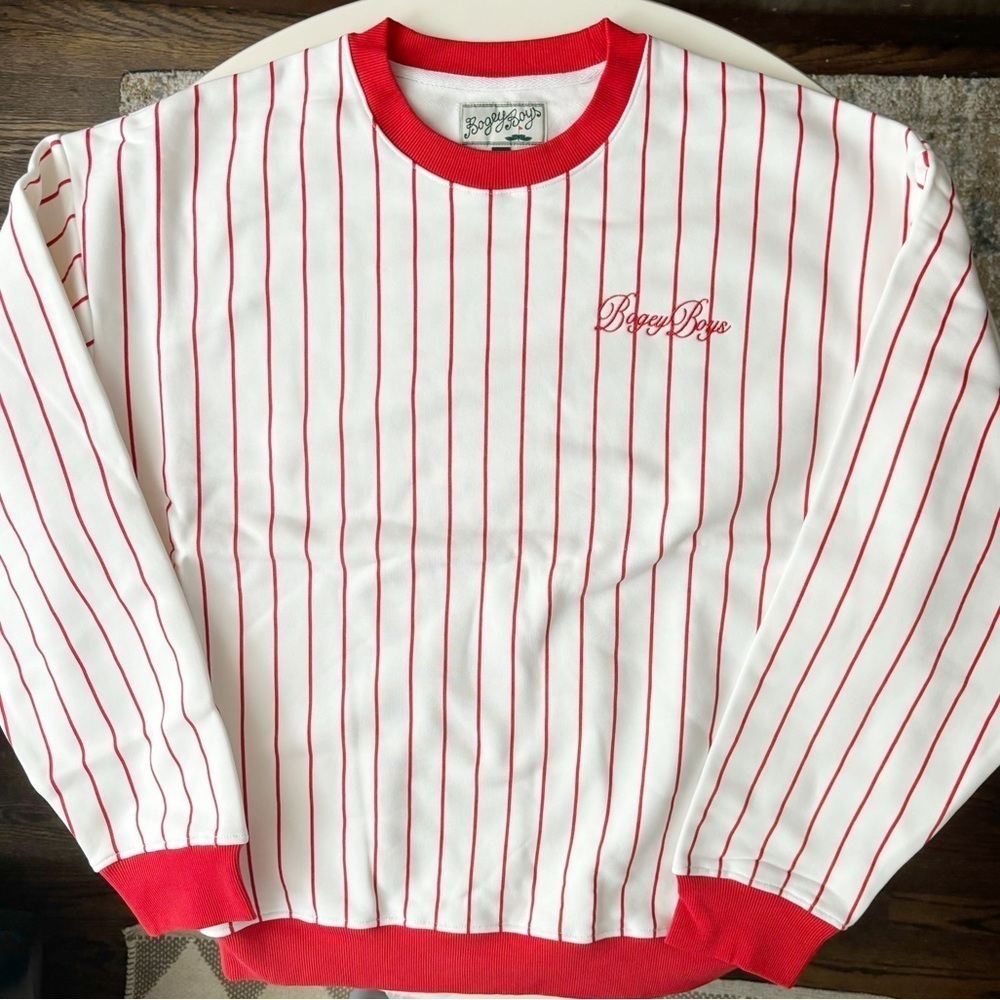 Bogey Boys Macklemore Men’s Pinstripe Crewneck Sweatshirt Red White Size XXL